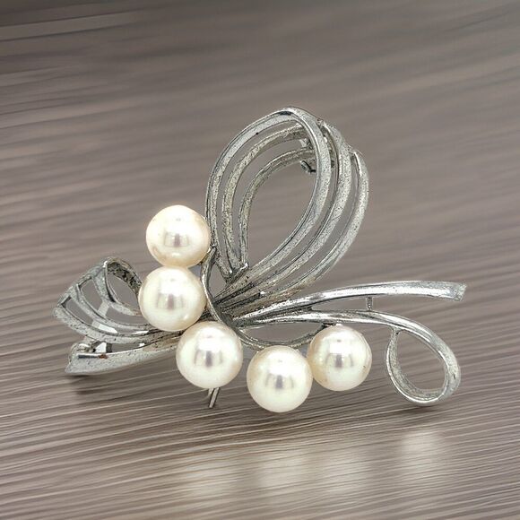 Mikimoto Estate Akoya Pearl Brooch Pin Sterling Silver 7 mm M289 - Picture 4 of 11
